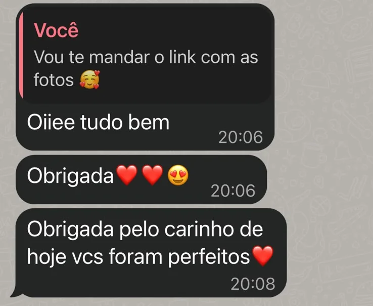 Print da conversa de WhatsApp em que a Vanessa agradece o carinho e diz que vocês foram perfeitos
